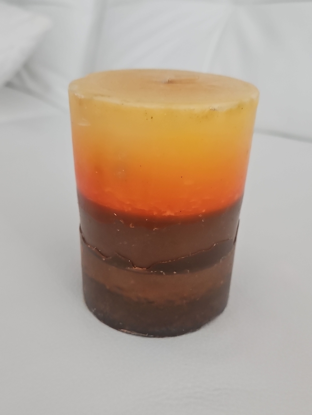 Layered Orange & Brown Pillar Candle - Rustic Home Accent